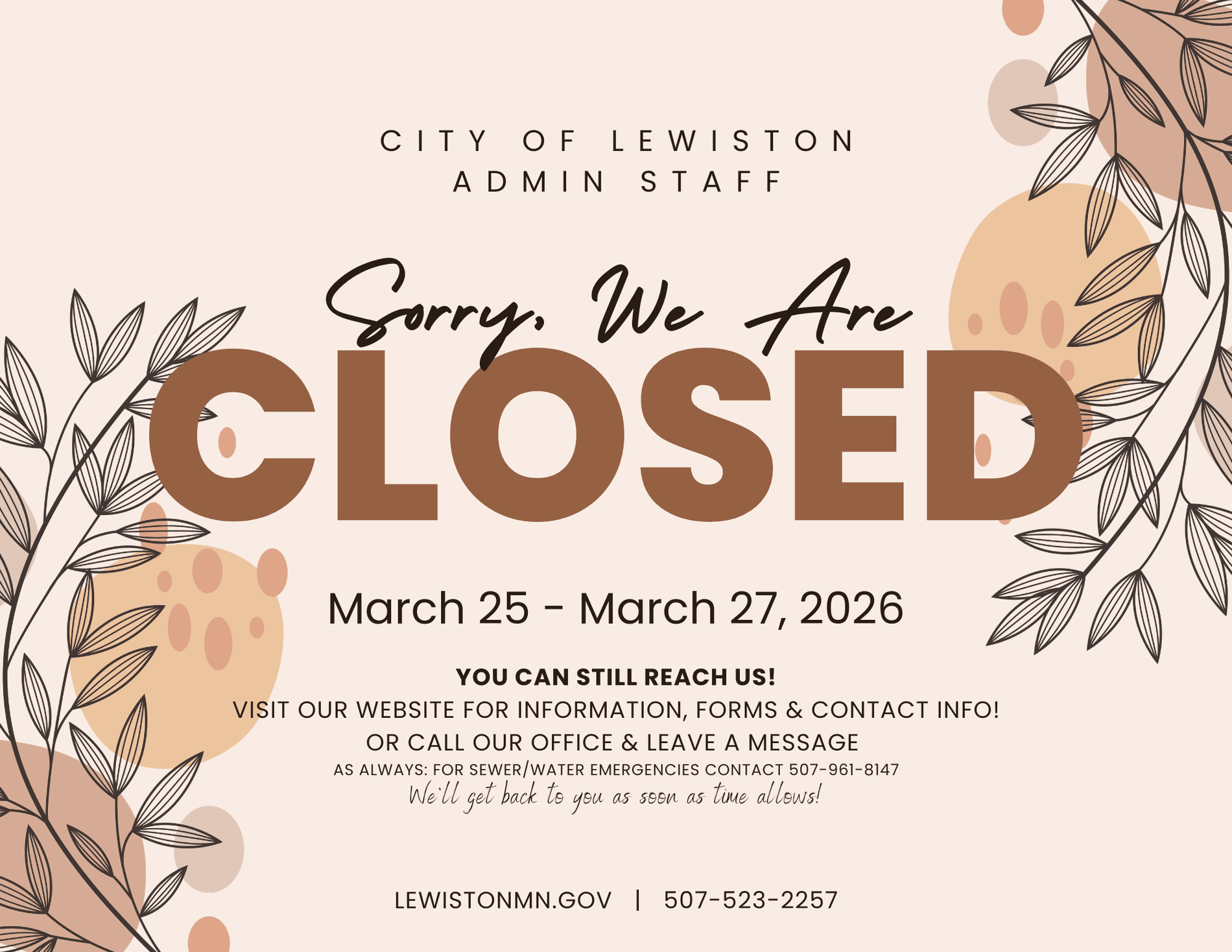 Office Closed Upcoming