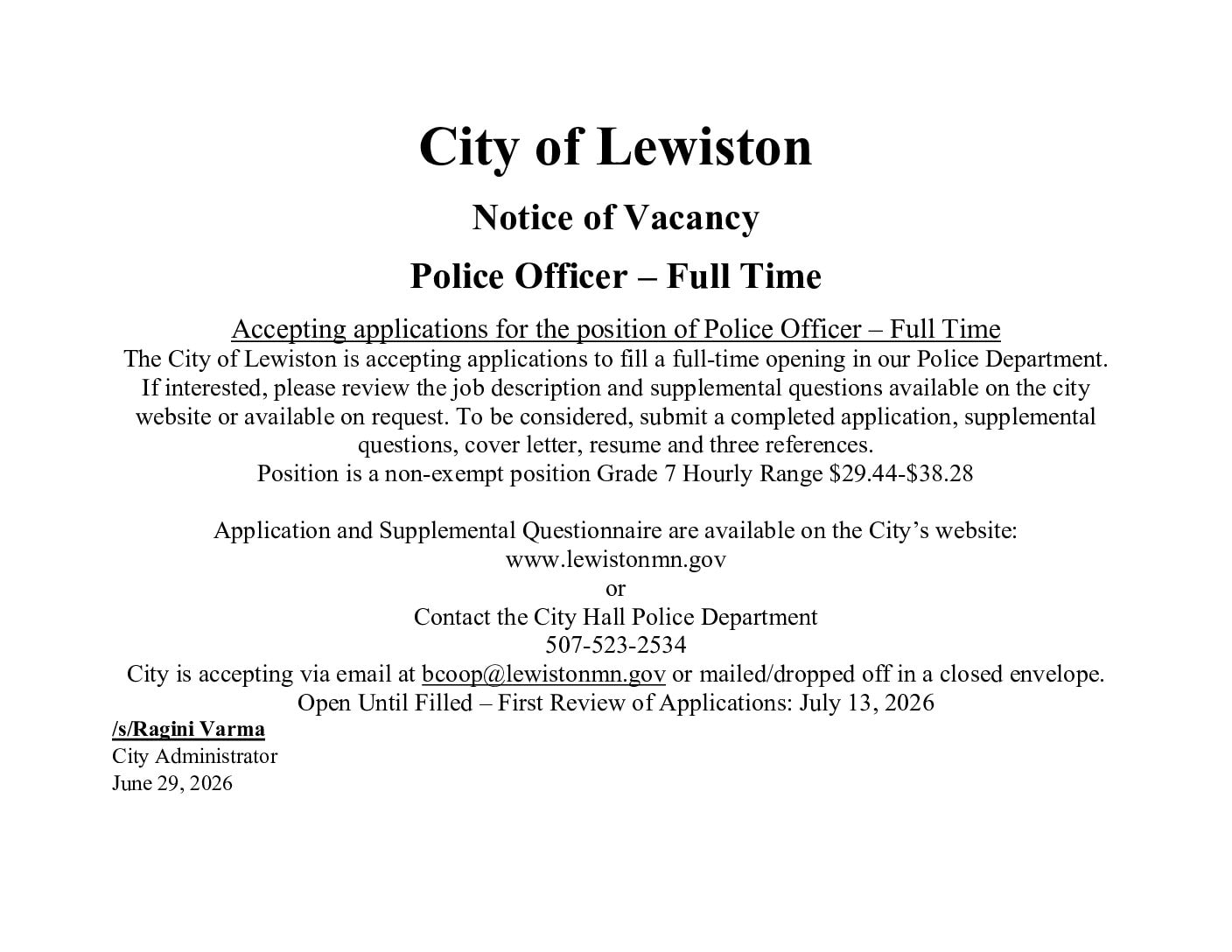 Vacancy Post PD Full Time pdf
